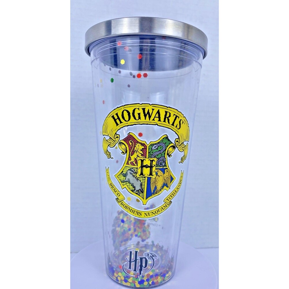 Harry Potter Hogwarts Glitter Filled Acrylic Tumbler Cup with Lid 20oz no straw